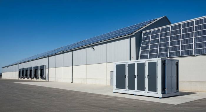 Centrale photovoltaïque industrielle avec système de stockage BESS illustrant l'importance du dimensionnement avant le projet PV