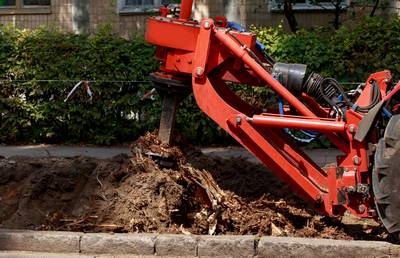 Chantier de du dessouchage d'un arbre
