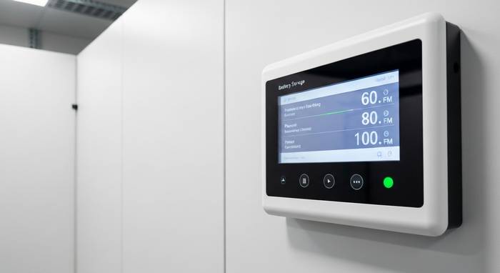 Paramètres clés de dimensionnement BESS photovoltaïque affichés sur un panneau de contrôle de système de stockage d'énergie